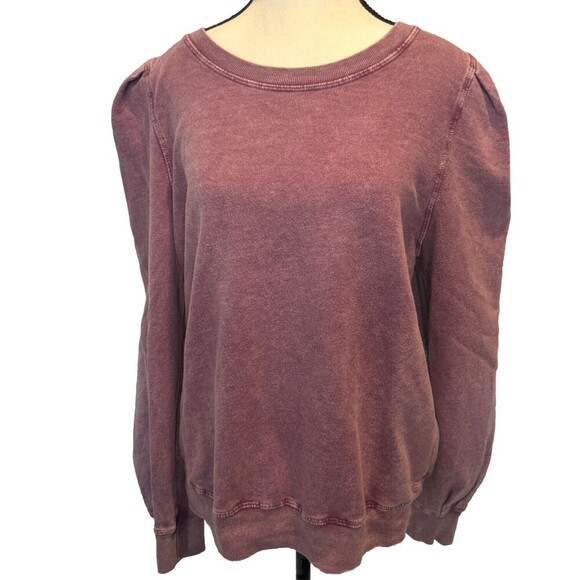T.La Anthropologie PURPLE Acid Wash Puff Long Sleeve Sweatshirt Sz Large - Picture 1 of 10